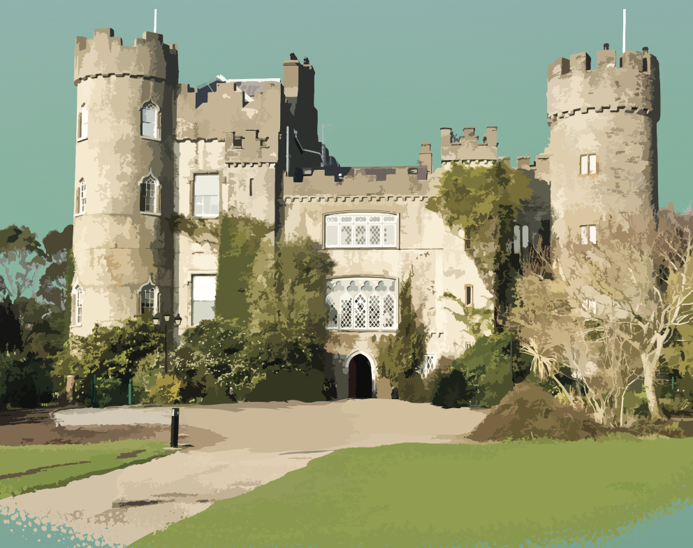 Malahide Castle. Illustrated by Derry Dillon.