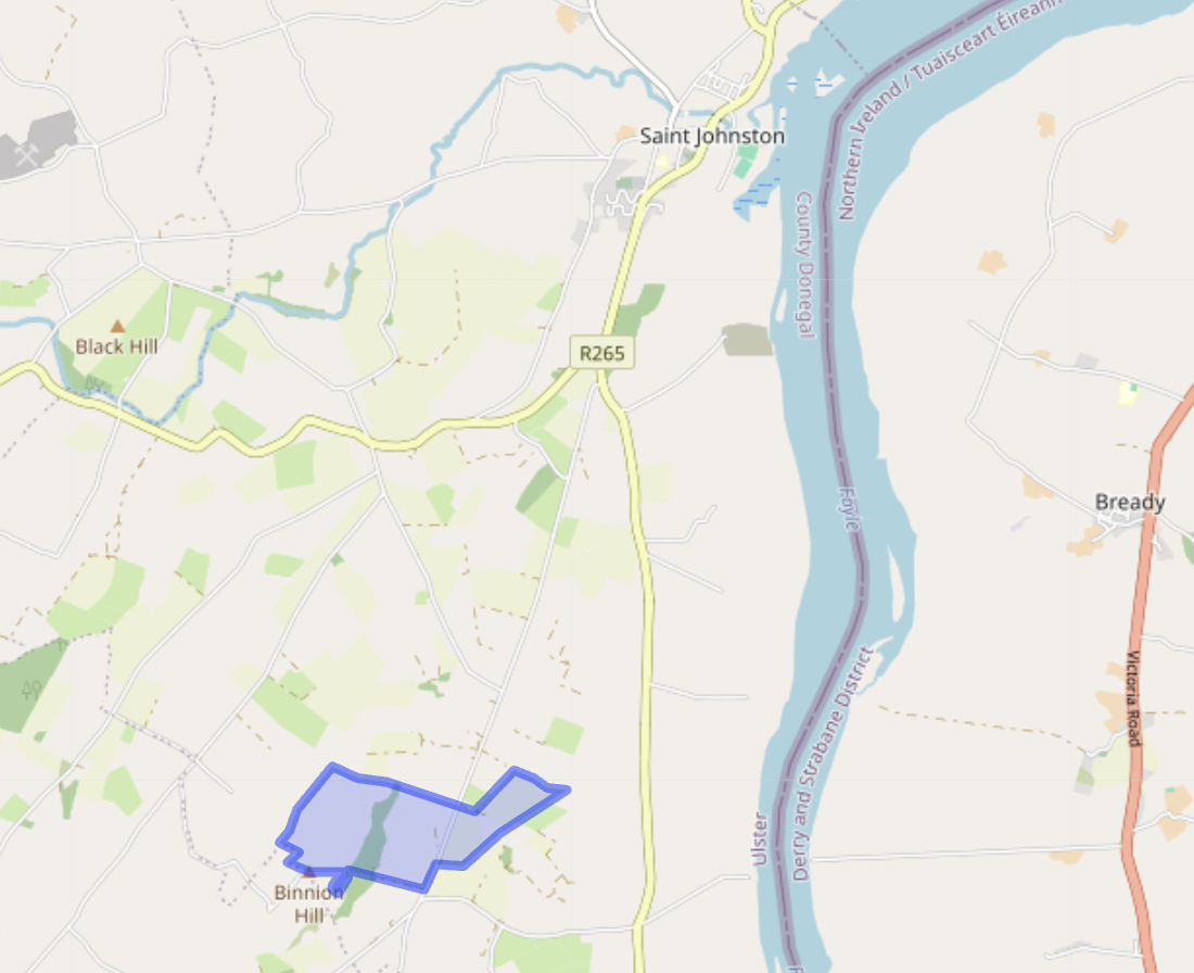 The 148-acre townland of Creatland is shaded in blue.