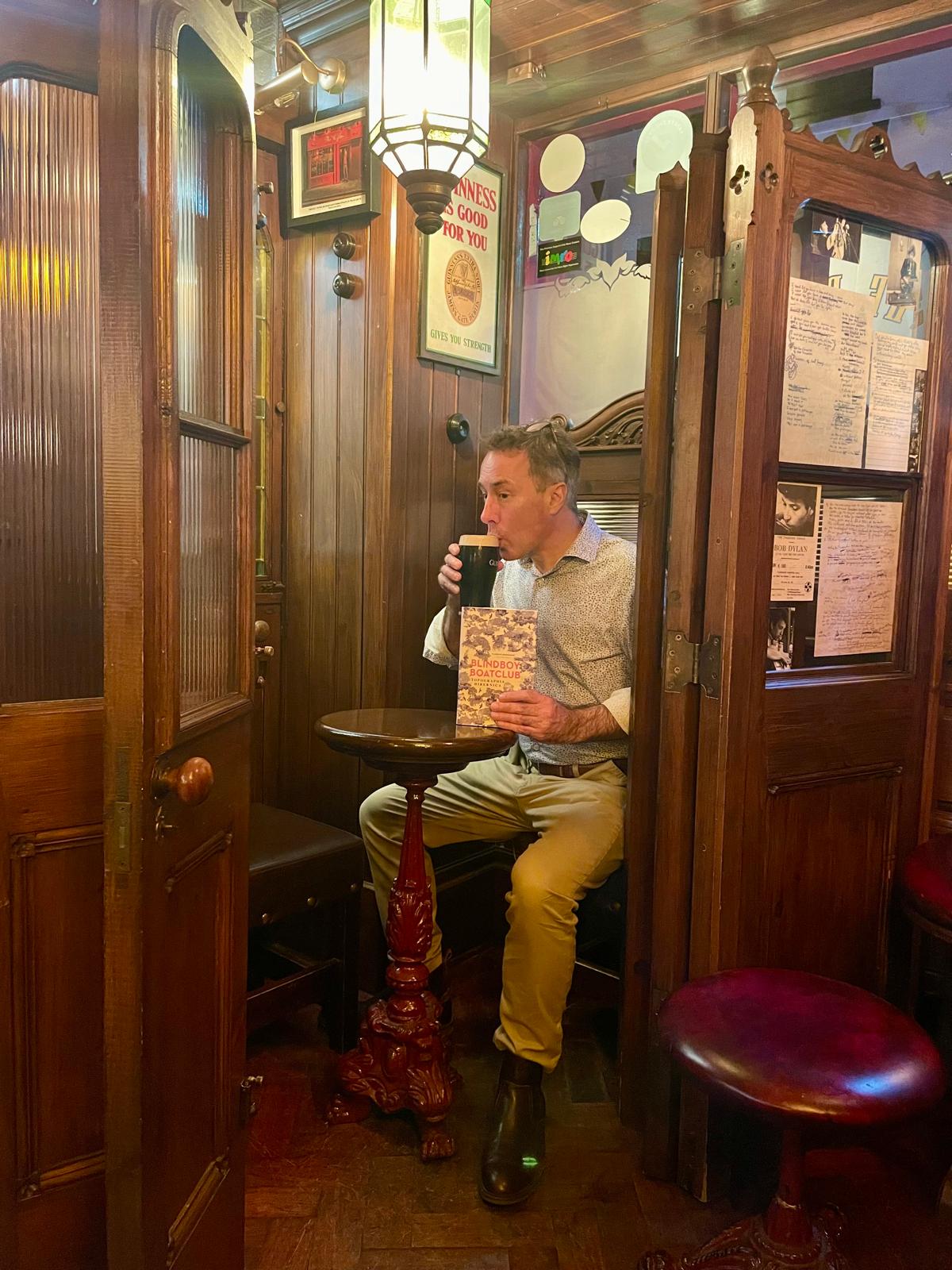 Turtle in the snug at the Dylan on 20 July 2024, shortly after his interview with Blindboy Boatclub. This was 13 years after he voted it Snug of the Year.