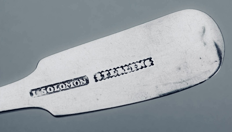 A rare Irish provincial sterling silver teaspoon made by Isaac Solomon of Cork, the only one Jewish name known in the city in the early 19th century.
