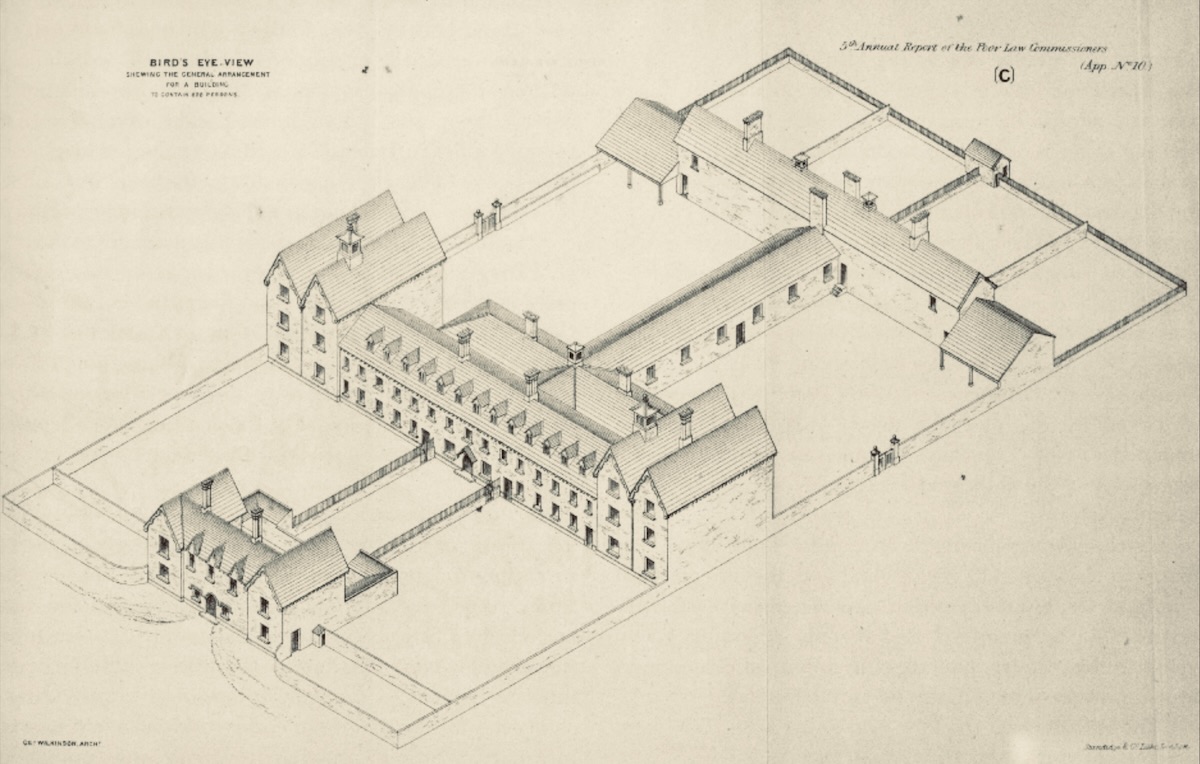 Standard plan for Irish workhouse, architect George Wilkinson.